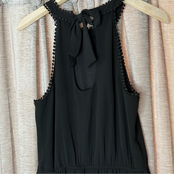 Black Pom Pom Trim Cinched Waist High-neck Romper Size Medium - Picture 10 of 15